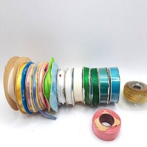 Vintage Ribbon Lot 15 Rolls Mixed Color Width Sewing Craft Supply Destash Bundle